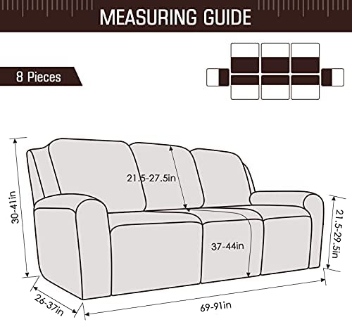 TAOCOCO Recliner Sofa Covers 8-Pieces Stretch Large Couch Covers for 3 Seats Reclining Slipcovers So
