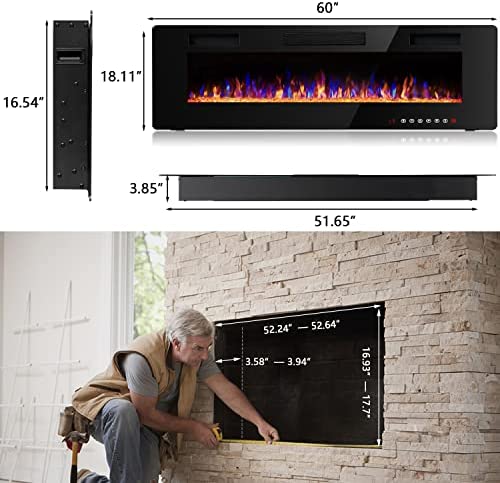 Amazon.com: Vitesse 60 inch Ultra-Thin Electric Fireplace in-Wall Recessed and Wall Mounted Fireplac