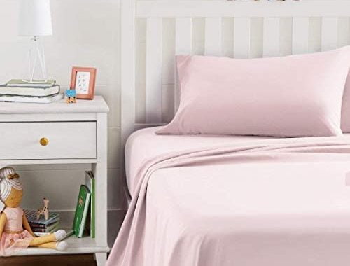 Amazon Basics Kid's Sheet Set - Soft, Easy-Wash Lightweight Microfiber - Twin, Light Pink