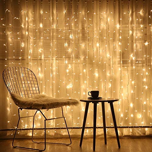 300 LED Curtain Lights for Bedroom - Brightown 9.8 FT Hanging Window Lights with Remote, Connectable