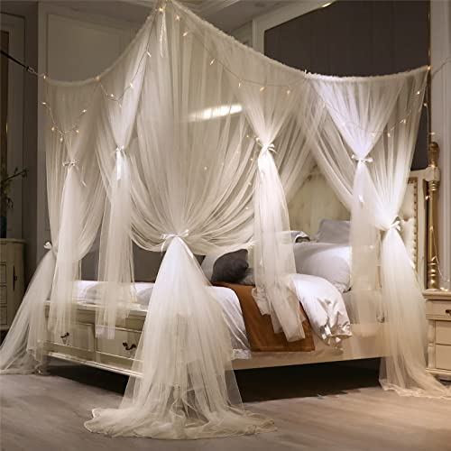 Amazon.com: VETHIN 4 Corners Post Princess Bed Canopy Curtain Double Layer Cozy Drape Netting 4 Open