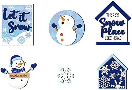Amazon.com: Flueyer 6 Pcs Christmas Tiered Tray Decor Winter Snowman Snowflake Table Wooden Signs Sn