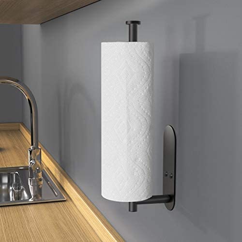 VAEHOLD Adhesive Paper Towel Holder Under Cabinet Wall Mount for Kitchen Paper Towel, Black Paper To