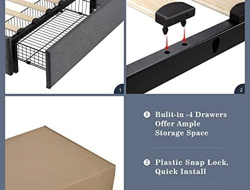 Amazon.com: Allewie Upholstered Queen Size Platform Bed Frame with 4 Storage Drawers and Headboard,