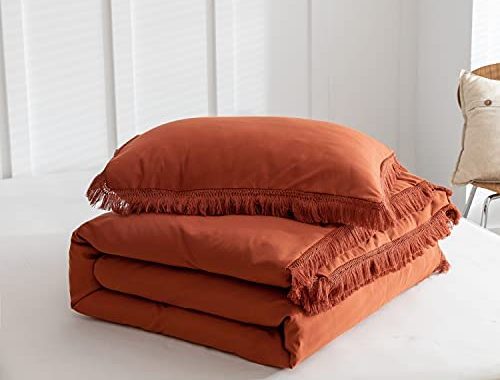 Amazon.com: Smoofy Terracotta Comforter Set Queen Size, 3 Pcs Boho Fringe Tufted Soft Microfiber Bed