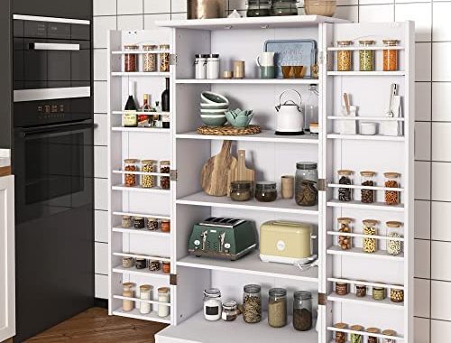 Amazon.com: Jehiatek 47” Kitchen Pantry Cabinet, White Freestanding Buffet Cupboards Sideboard with