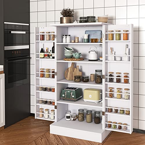 Amazon.com: Jehiatek 47” Kitchen Pantry Cabinet, White Freestanding Buffet Cupboards Sideboard with