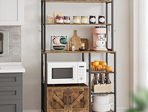 Amazon.com - EnHomee 6-Tier Kitchen Bakers Rack with Hutch, Industrial Microwave Oven Stand with She