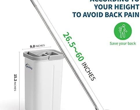 oshang Flat Floor Mop and Bucket Set OG3, Hands Free Home Floor Cleaning System, 60" Long Stainless-