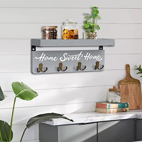 buways Wall-Mounted Key and Mail Holder, Wooden Key Rack with 4 Double Key Hooks, Rustic Home Decor