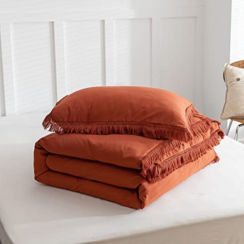 Amazon.com: Smoofy Terracotta Comforter Set Queen Size, 3 Pcs Boho Fringe Tufted Soft Microfiber Bed
