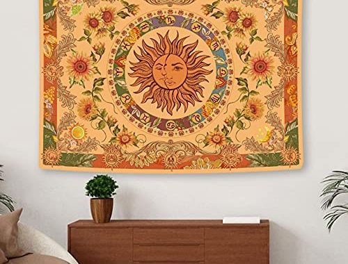 Amazon.com: Accnicc Yellow Sun and Moon Tapestry Vintage Indie Boho Wall Hanging with Sunflowers But