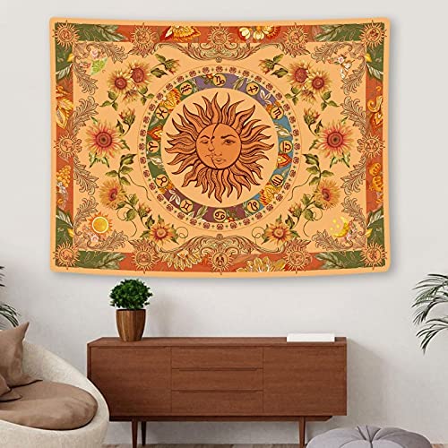 Amazon.com: Accnicc Yellow Sun and Moon Tapestry Vintage Indie Boho Wall Hanging with Sunflowers But