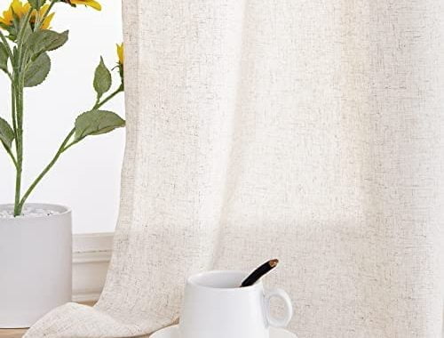 jinchan Linen Beige Curtains 90 Inches Long for Living Room Farmhouse Rod Pocket Back Tab Light Filt