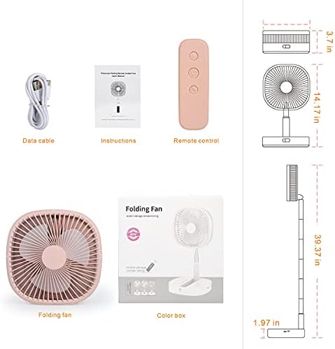 Portable Pedestal Fan - Foldaway Standing Fan Foldable Desk Fan, Wireless Use 7200Mah Rechargeable B