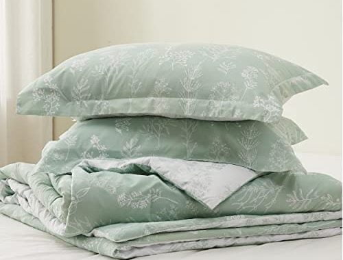 Bedsure Queen Comforter Set - Sage Green Comforter, Cute Floral Bedding Comforter Sets, 3 Pieces, 1