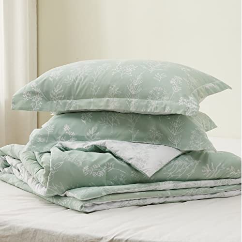 Bedsure Queen Comforter Set - Sage Green Comforter, Cute Floral Bedding Comforter Sets, 3 Pieces, 1