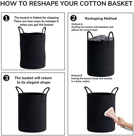 Amazon.com: Goodpick Black Woven Rope Laundry Basket, Tall Modern Laundry Hamper for Clothes, Blanke