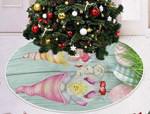 Amazon.com: Easter Eggs Bunny Gnomes Christmas Tree Skirt 35.4 Inches Wooden Grass Chicken White Rab