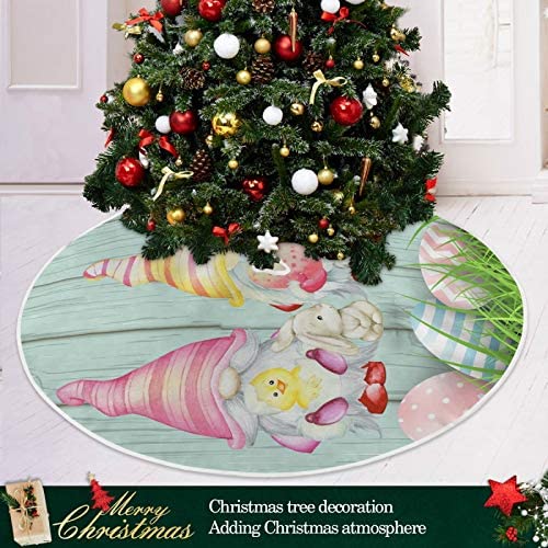 Amazon.com: Easter Eggs Bunny Gnomes Christmas Tree Skirt 35.4 Inches Wooden Grass Chicken White Rab