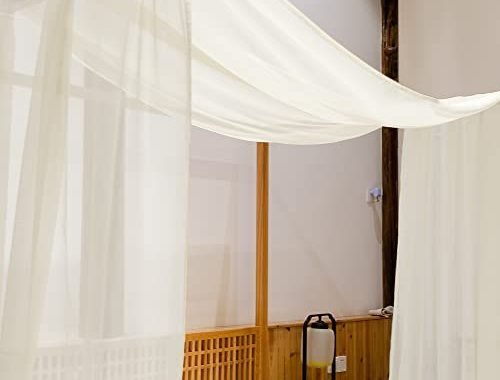 Amazon.com: Linentalks Ivory Canopy Bed Curtains for Queen & Full Bed, Cream Sheer Bed Canopy Sc