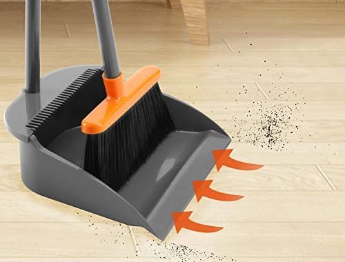 Amazon.com: Broom and Dustpan Set for Home,Long Handle Broom with Upright Standing Dustpan,Broom and