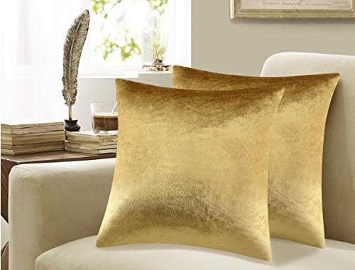 GIGIZAZA Gold Velvet Decorative Throw Pillow Covers,18x18 Pillow Covers for Couch Sofa Bed 2 Pack So