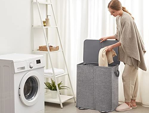 Amazon.com: Lifewit Double Laundry Hamper with Lid and Removable Laundry Bags, Large Collapsible 2 D