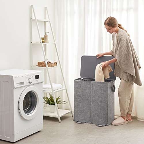 Amazon.com: Lifewit Double Laundry Hamper with Lid and Removable Laundry Bags, Large Collapsible 2 D
