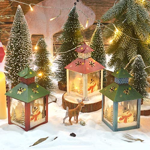 Amazon.com: Christmas Candle Lantern Decoration - Snowman Decorative Candle Holder, Rustic, Hand Pai