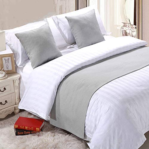 Twelve Solid Bed Scarf Light Grey Bed Runner Bedding Scarves for Bedroom Hotel Wedding Room (King 24