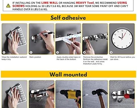 Amazon.com: Laufary Broom Holder Wall Mount, Broom Holder 4 Racks 5 Hook, Easy to Install Broom Orga