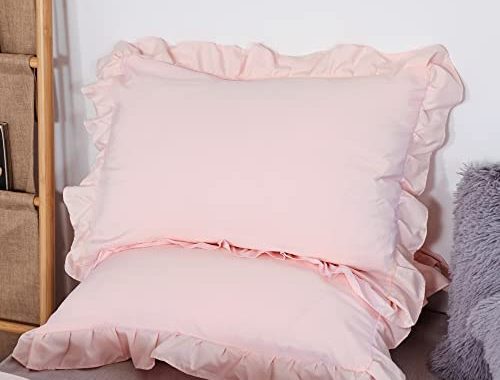 JANZAA Pink Comforter Set Queen Comforter Set 3PCS（1 Ruffled Blush Comforter Set and 2 Pillowcases）