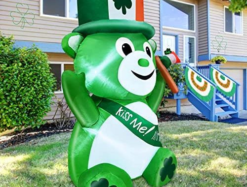 Amazon.com: TURNMEON 4 Ft St. Patrick's Day Inflatable Outdoor Decoration Blow Up Bear Holds Irish F