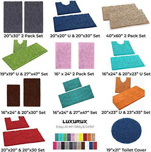 LuxUrux Bath Mat - Toilet Rugs u Shaped- Extra-Soft Plush Bath Bathroom Rug,1'' Chenille Microfiber