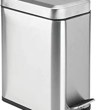 mDesign Small Modern 1.3 Gallon Rectangle Metal Lidded Step Trash Can, Compact Garbage Bin with Remo