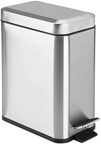 mDesign Small Modern 1.3 Gallon Rectangle Metal Lidded Step Trash Can, Compact Garbage Bin with Remo