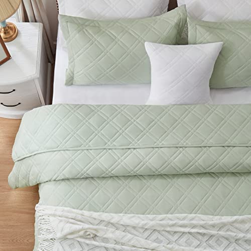 COZYART Quilt Set Queen Size Sage Green Lightweight Bedspread Full Summer Quilt Sets Soft Coverlet 3