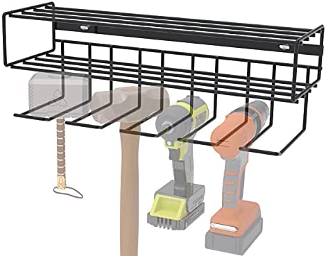 c2M Heavy Duty Floating Tool Shelf & Organizer | Wall Mounted Garage Storage Rack for Handheld &