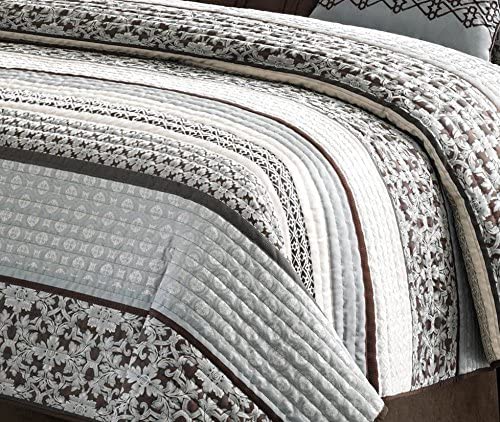 Madison Park Quilt Set Luxurious Jacquard Stripes Design - All Season, Coverlet Bedspread Lightweigh