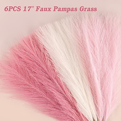 Amazon.com: CEWOR Faux Pampas Grass, 6 Stems 17'' Short Artificial Fake Flowers, Vase Fillers, Pompo