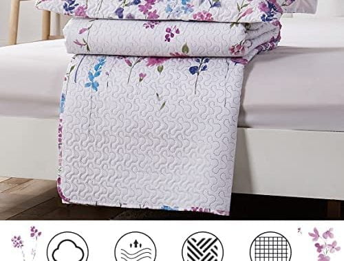 Amazon.com: Summer Lightweight Thin Floral Quilts Full/Queen Size,Purple Blue Lilac Flowers Green Le