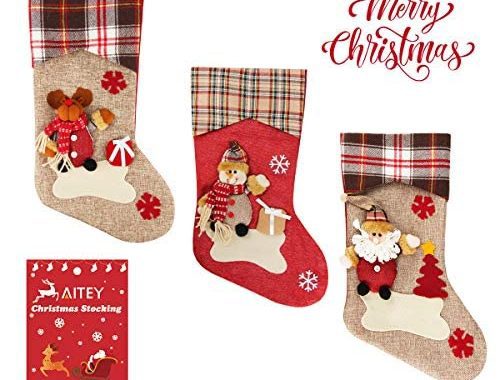 Amazon.com: Aitey Christmas Stocking, 18" Set of 3 Santa, Snowman, Reindeer, Xmas Character 3D Plush