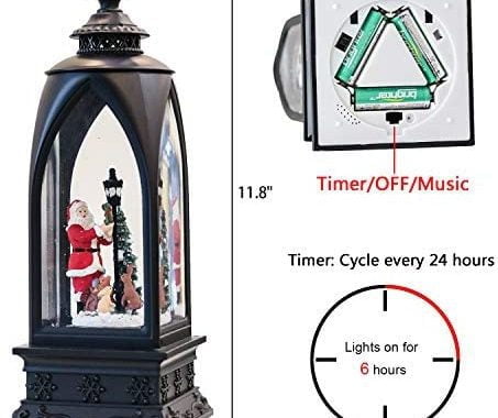 Amazon.com: GenSwin Musical Lighted Snow Globe Lantern 12” Santa with 6 Hour Timer, Battery Operated