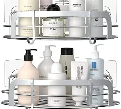 STEUGO Shower Caddy Corner, Bathroom Corner Shower Shelfs, Adhesive Wall Mounted Shower Caddy with 4