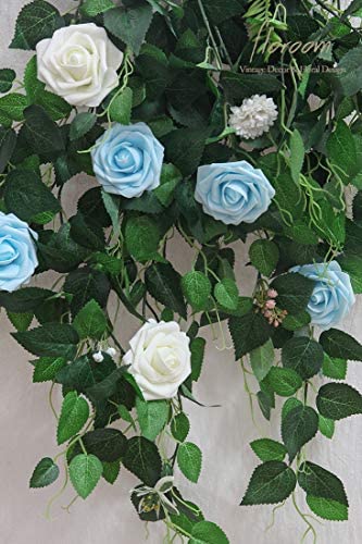 floroom Artificial Flowers 25pcs Real Looking Ivory Foam Fake Roses with Stems for DIY Wedding Bouqu