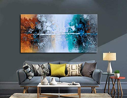 Hand Painted Oil Painting on Canvas Lake Landscape Wall Art Modern Abstract Home Decor