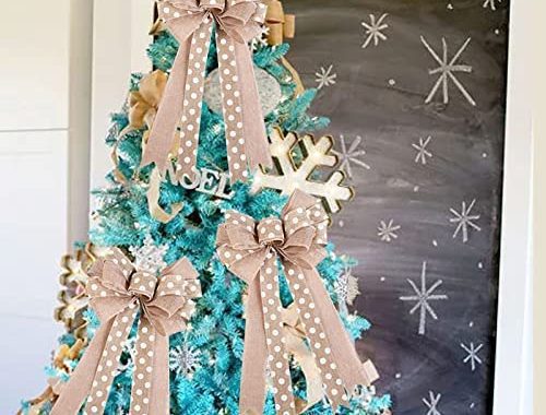 Samanter Dot Rustic Jute Bows Burlap Wreaths Bows Christmas Tree Topper for Wedding Holiday Birthday