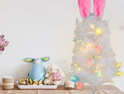 Amazon.com: Dynaming Easter Table Decorations, 23 Inch Lighted Easter Bunny White Tree, Pre-lit Arti