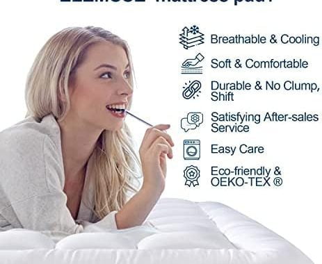 ELEMUSE Queen Soft Mattress Pad Cooling Mattress Topper Fluffy Mattress Protector Pillow Top Bed Pad